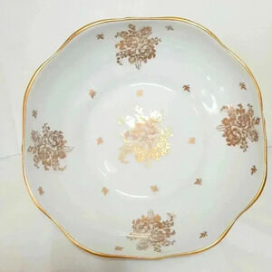 Gold and White Porcelain Bowl. Handpainted in France. 1970's